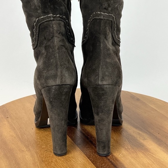 Womens Prada Brown Suede Lace Up Block Heel Platform Tall Boots Size EU 38.5 - Picture 8 of 14